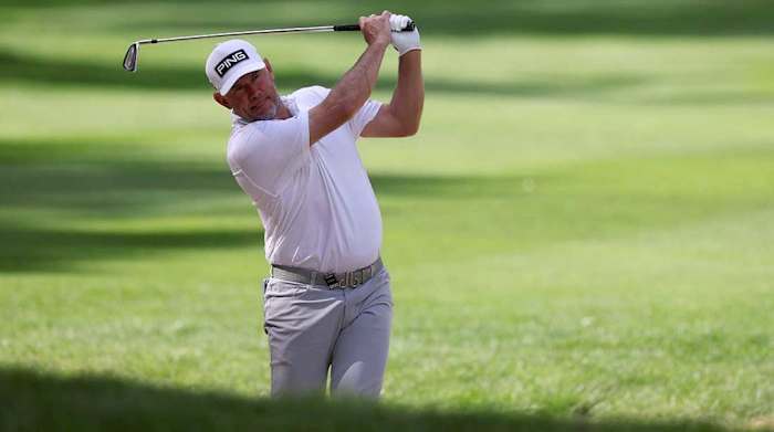 Lee Westwood is pictured at the LIV Golf inaugural event in June 2022 at London's Centurion Club.